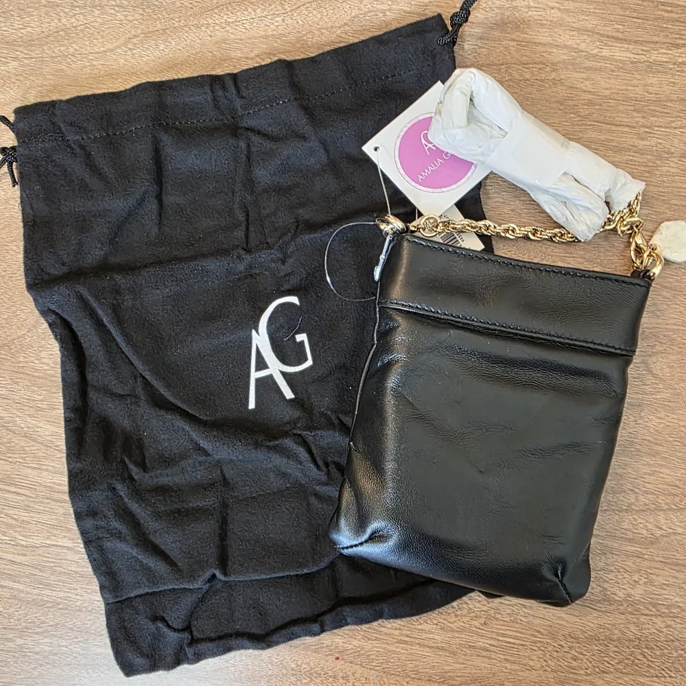AMALIA GOMEZ Mini Flip bag Black Italian Leather Gold Chain Crossbody New